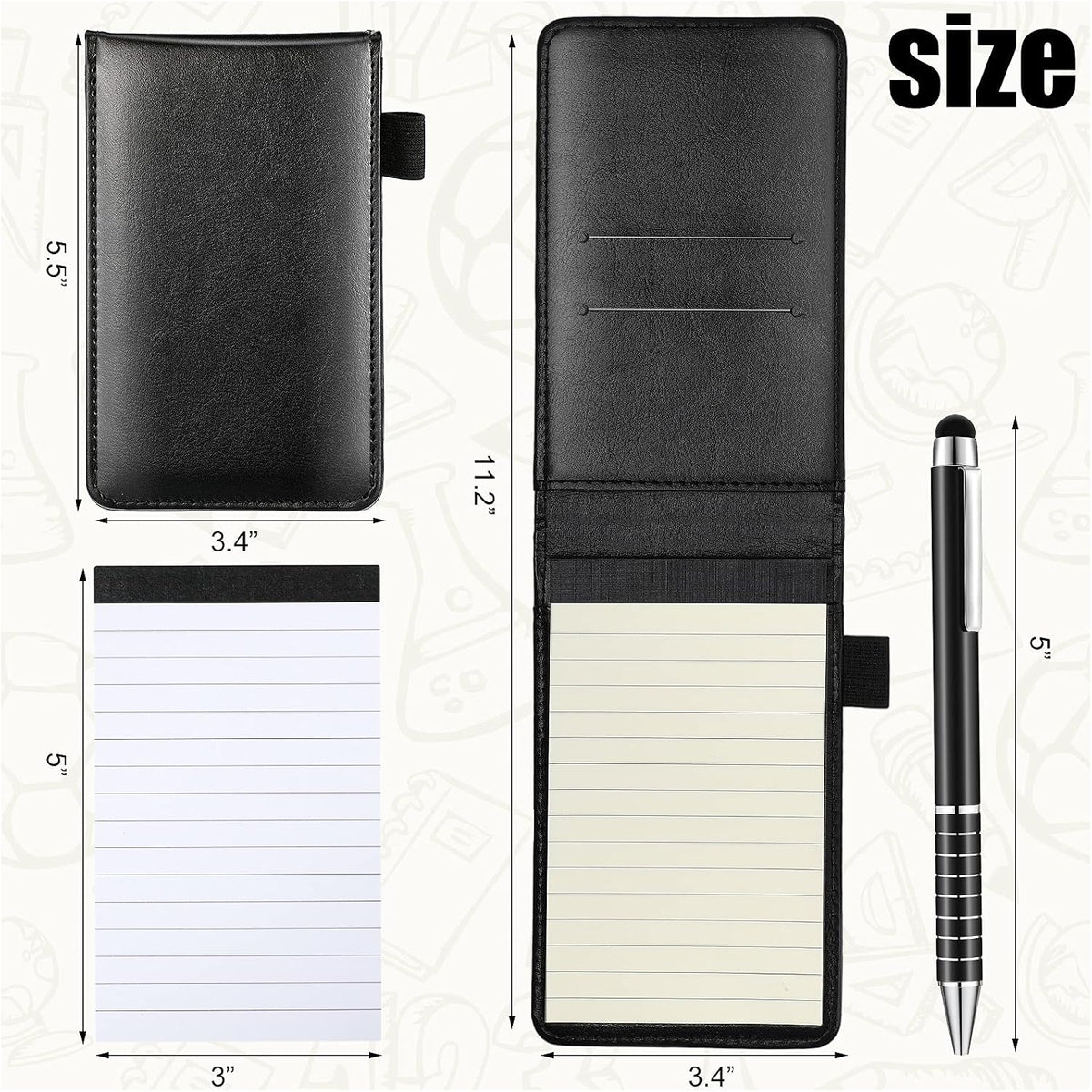 Outus 10 Pcs Mini Pocket Notepad Holder Set with Metal Pen,Black