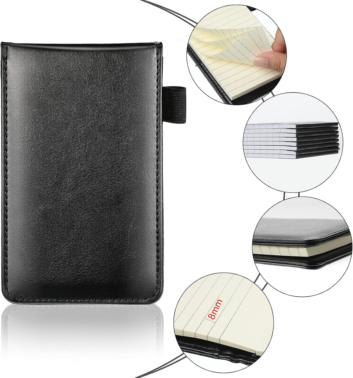 Outus 10 Pcs Mini Pocket Notepad Holder Set with Metal Pen,Black
