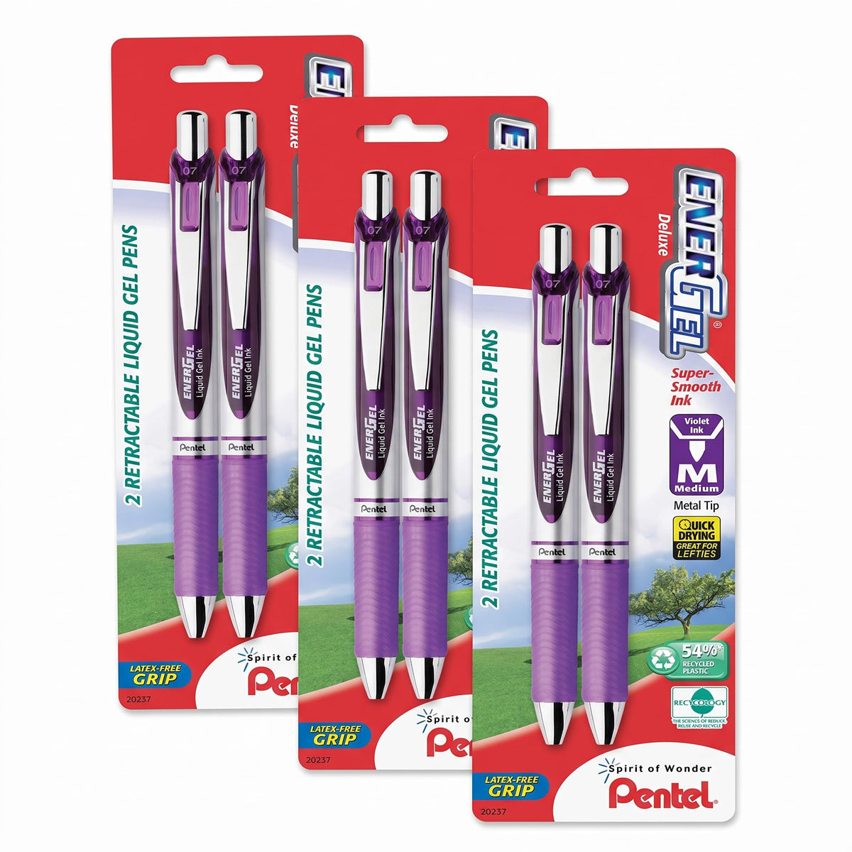 Pentel EnerGel RTX Retractable Liquid Gel Pen, Medium Line, Metal Tip, Pink/Violet Ink, 2-Pack (BL77BP2PV)