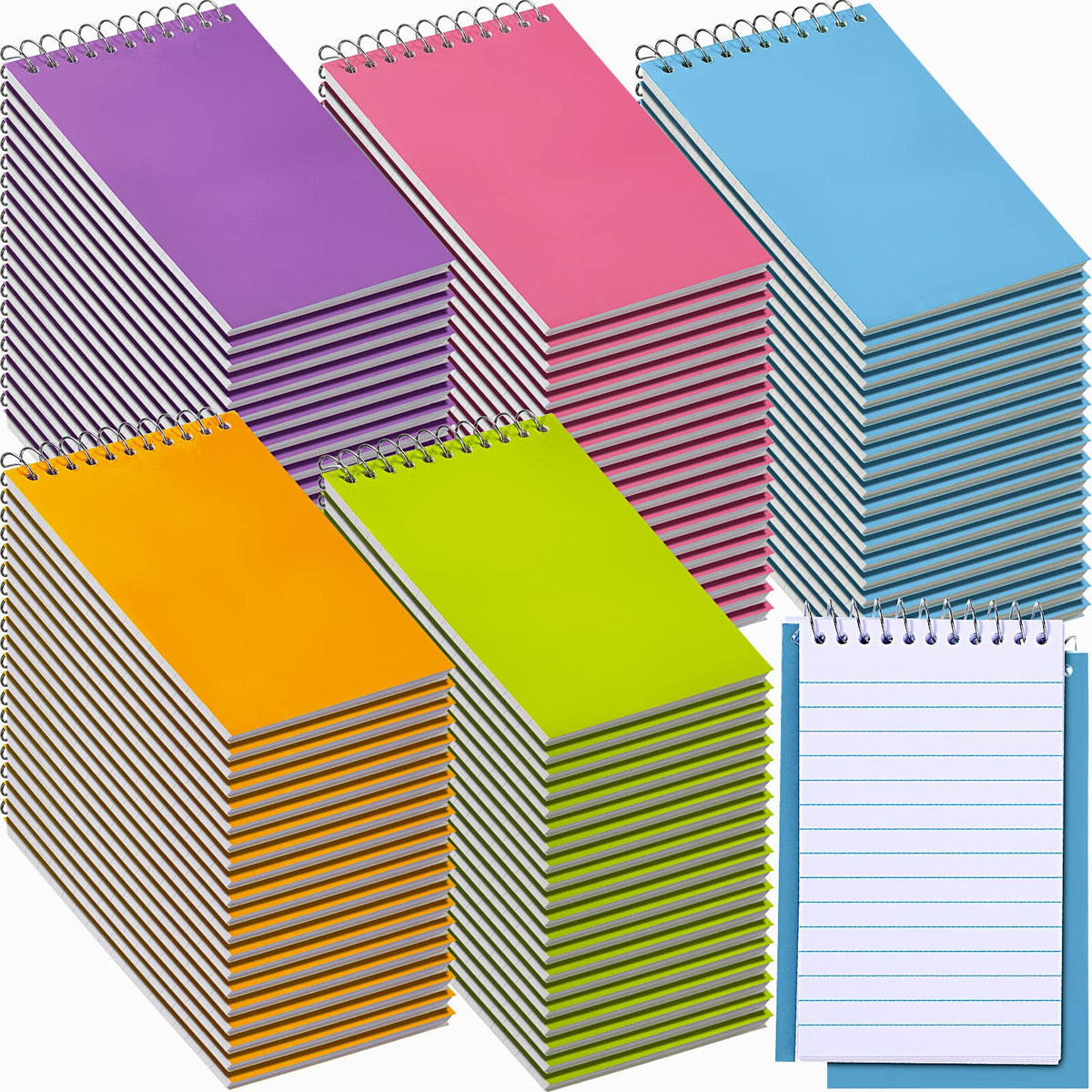 Teling 100 Pcs Pocket Notebooks Bulk Small Spiral Memo Pads 3x5'' Note Pad