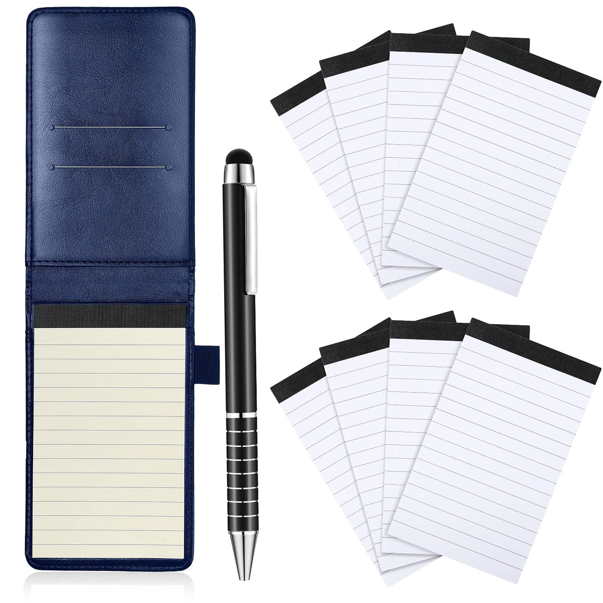 Outus 10 Pcs Mini Pocket Notepad Holder Set with Metal Pen,Black
