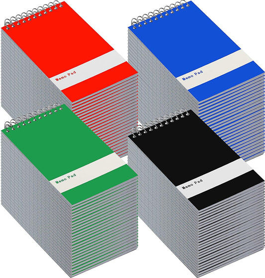 Thenshop 200 Pads Spiral Memo Pads Bulk 3 x 5 Inch Small Pocket Notepad Top Bound Lined 60 Sheets Mini Notebooks for School College Office Home Supplies (Black,Green,Dark Blue,Red)